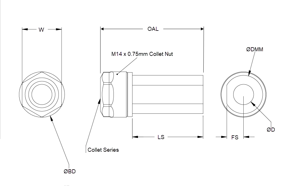 ER11 16mm Straight Shank Collet Chuck x 29.5mm Shank Length